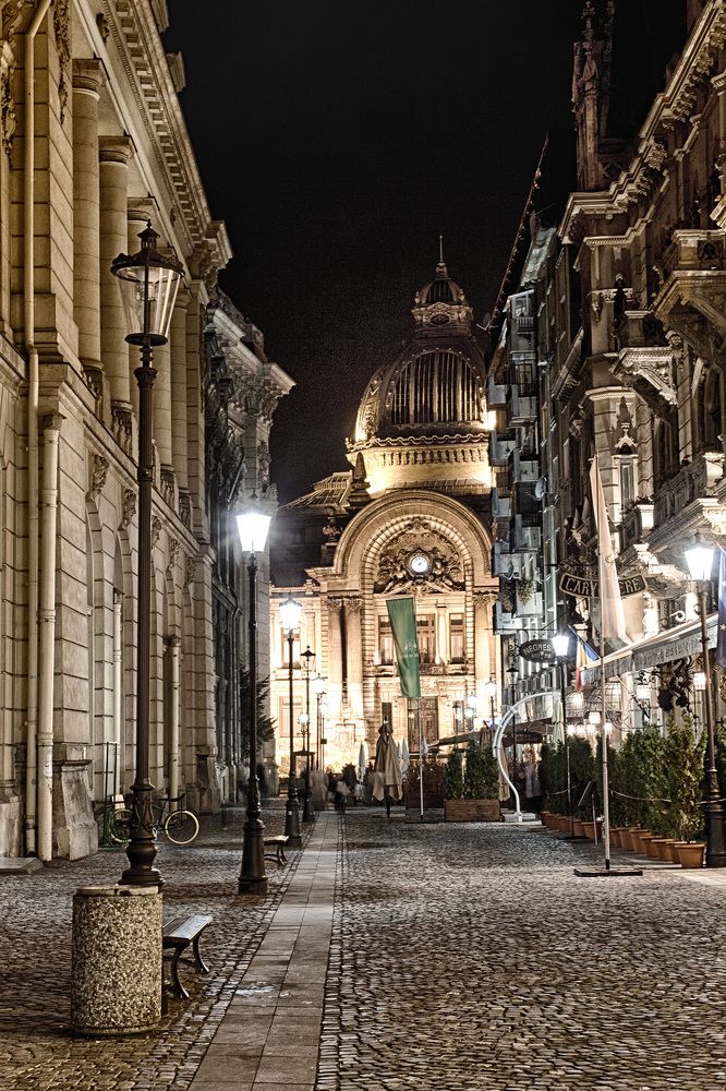At night the historic center of Bucharest