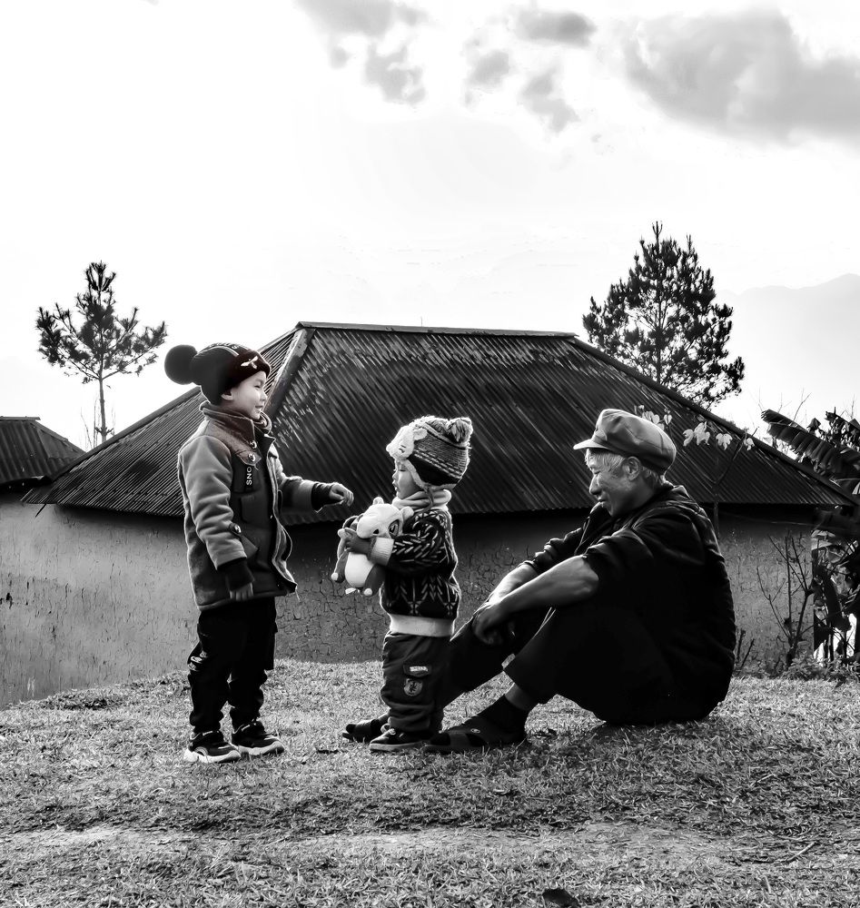 Grandpa and grandchildren