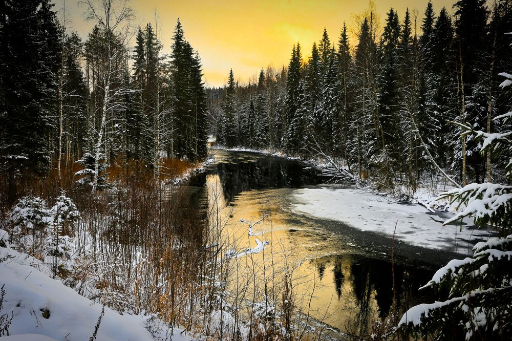 Первый снег Карелии. Река Тохмайоки