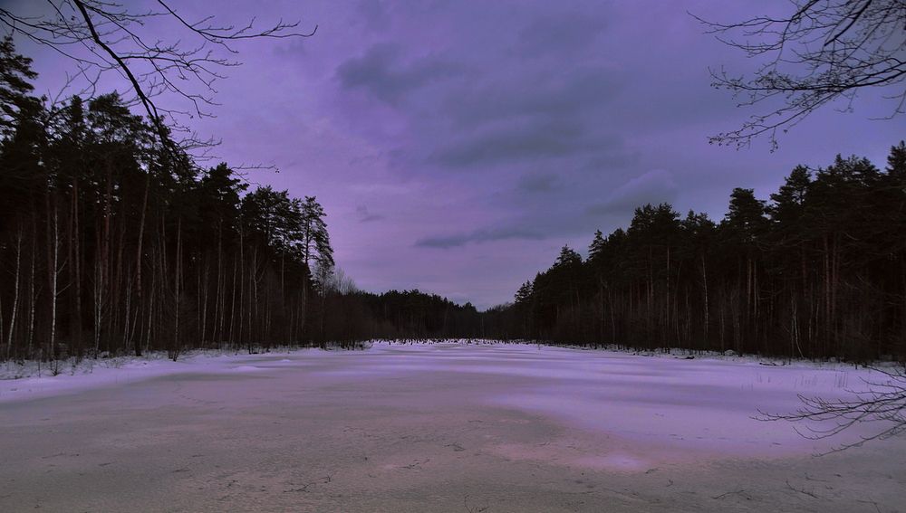 Ночь на замёрзшем озере в Полесье