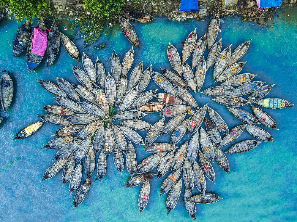 Boats moored at Buriganga River