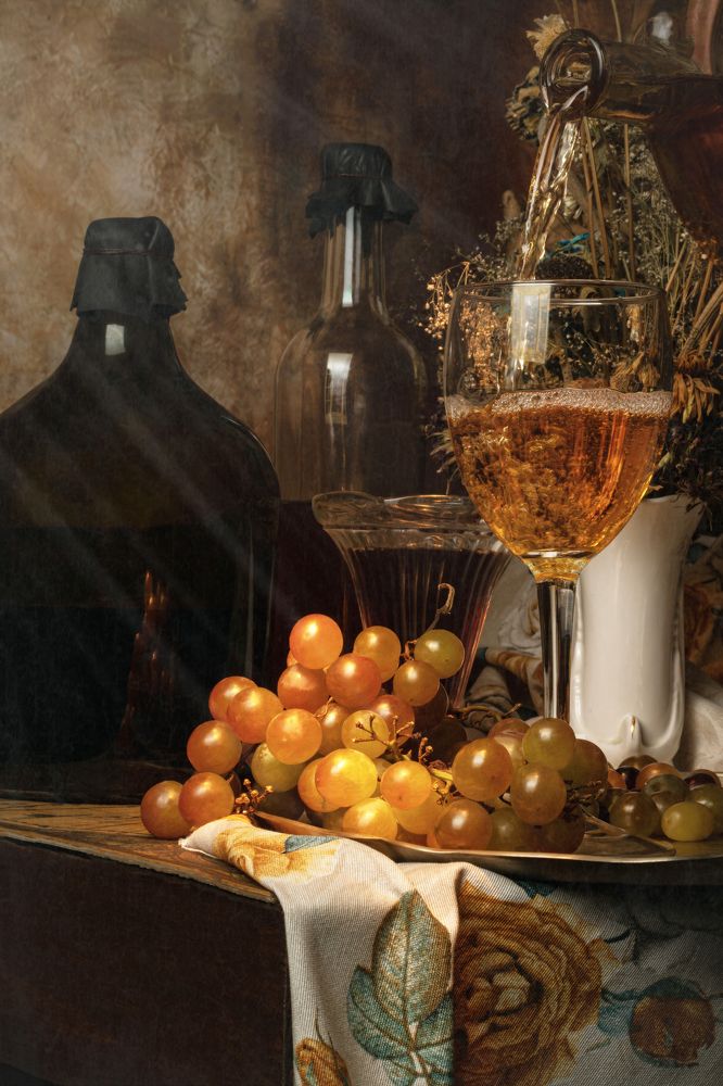 Still lifes of wines, grapes and bottles