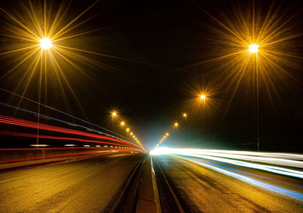 Street lights at night.