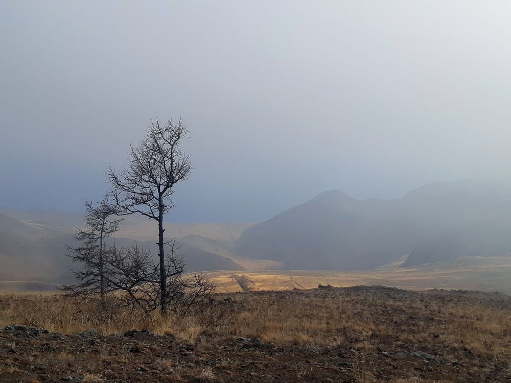 Вид на Байкал с горы Тан-Хан, Тажеранские степи.