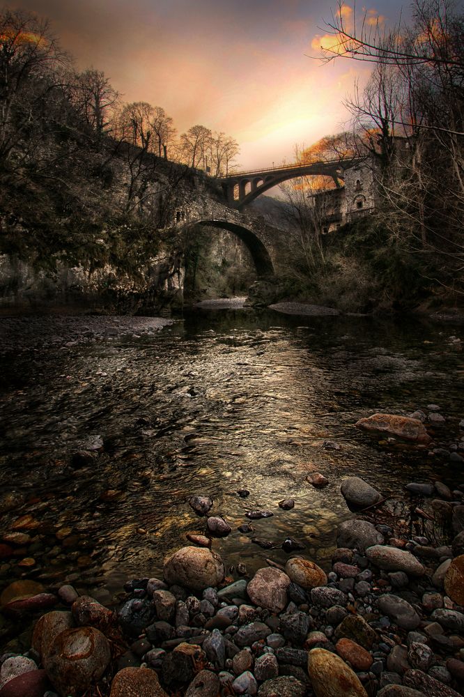 The Brembo river and the Ottone bridge