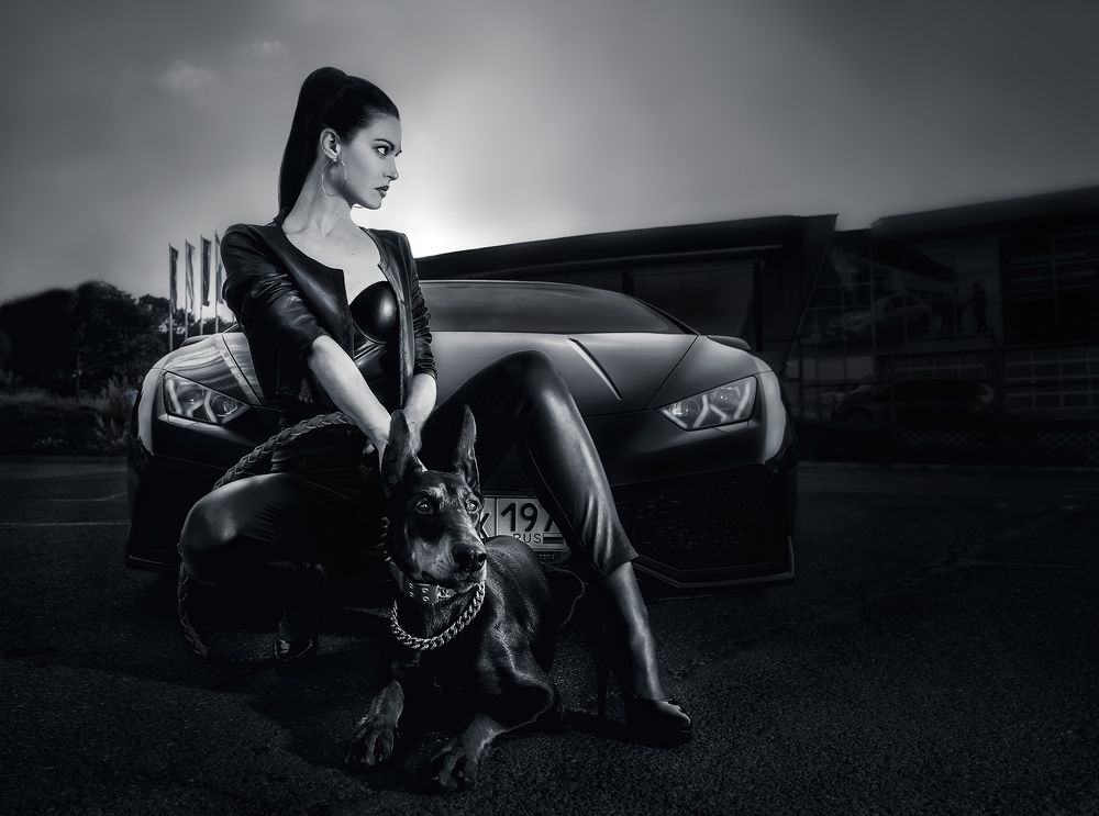 Daniela and the Doberman BW