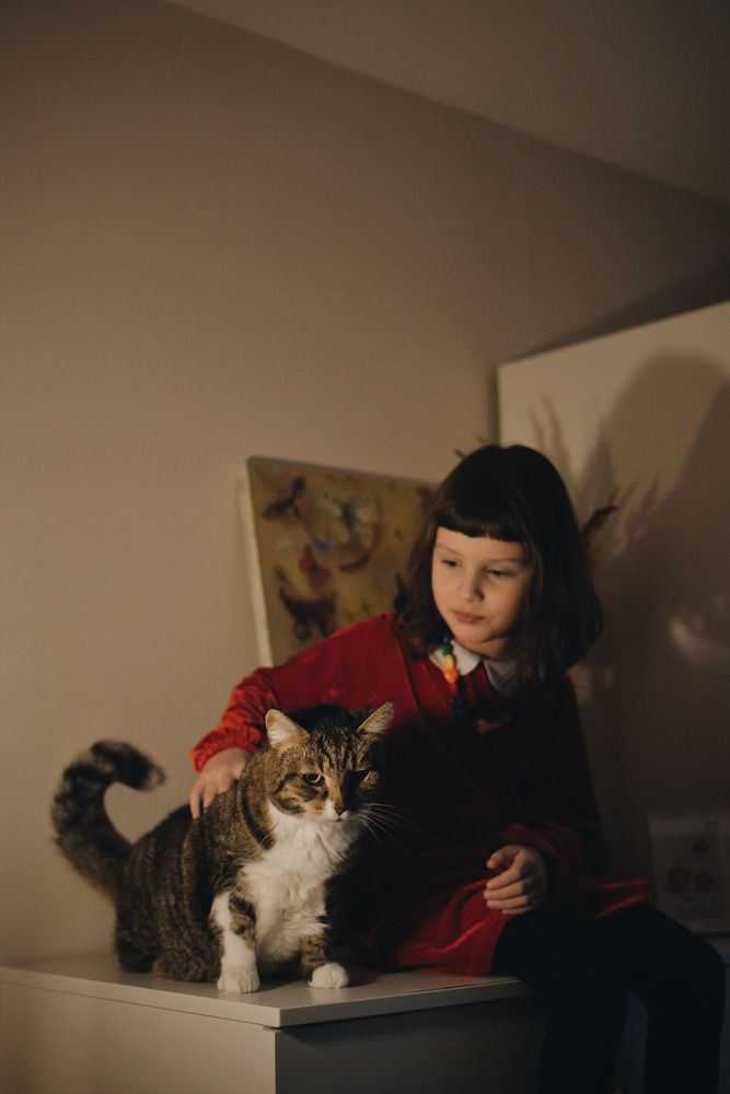 Girl and your mother-cat