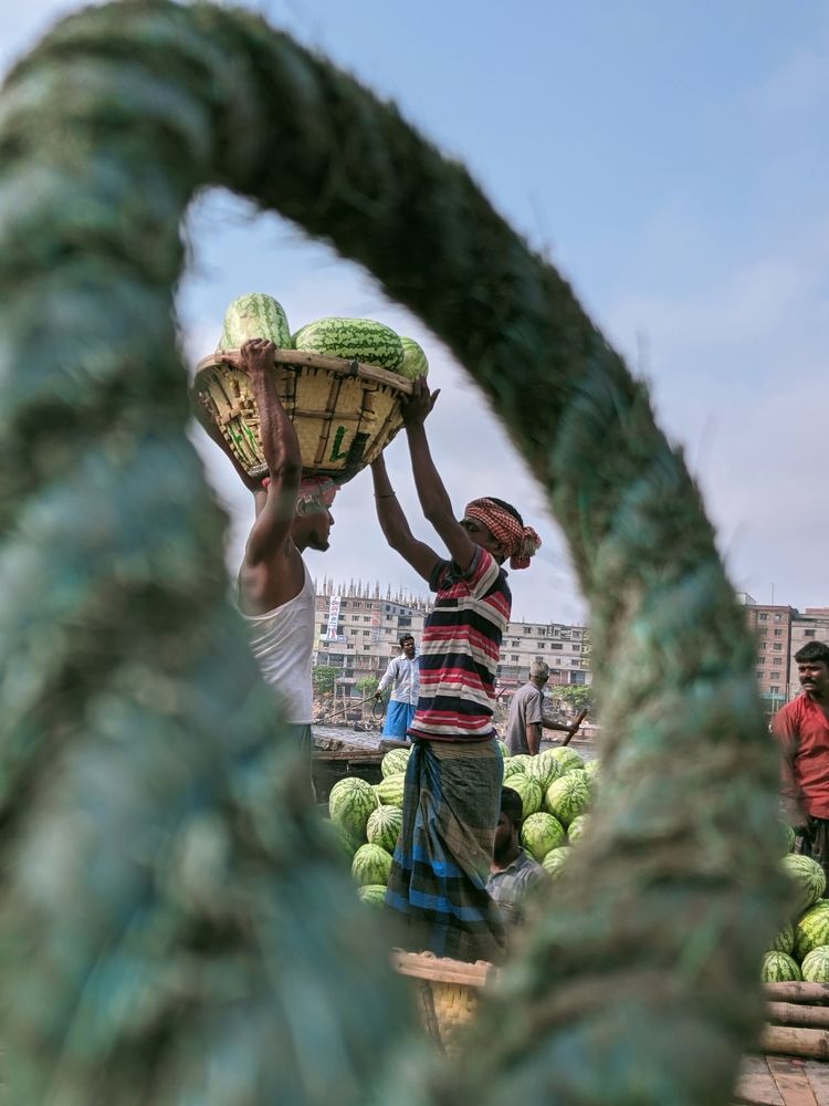 Two workers bound in one frame