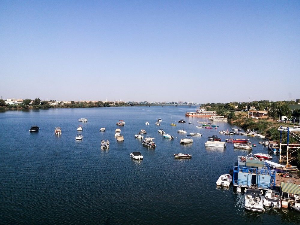 Boats on blue Nile river