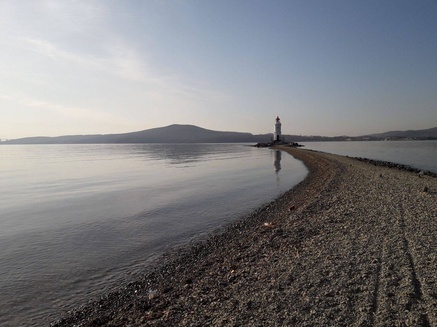 Silver-Blue morning and lighthouse.