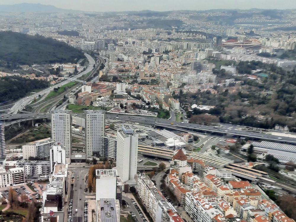 Panoramic view of Lisbon from a plane during landing