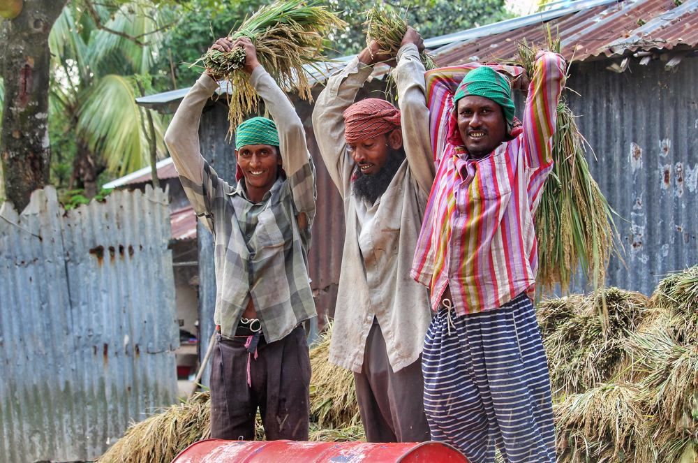 Golden smile on golden face.