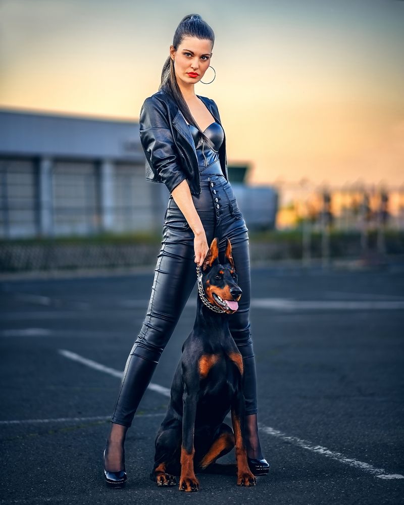 The woman with the Doberman