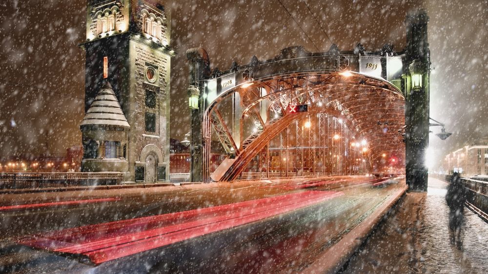 Охта. Зимний вечер. Снег