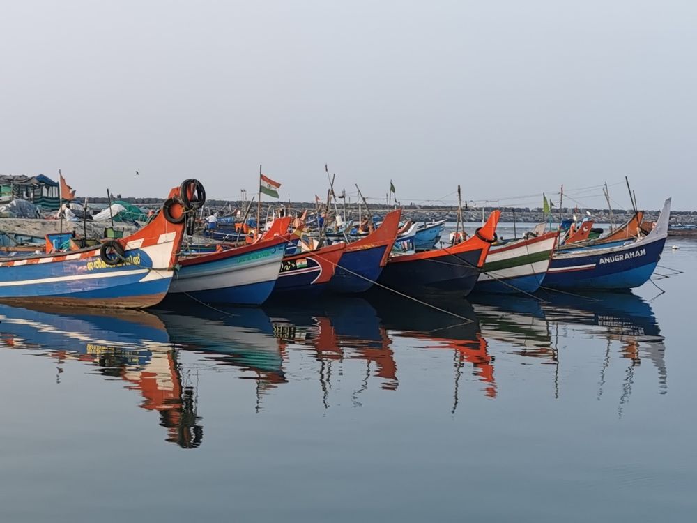 Reflection fishing harbour