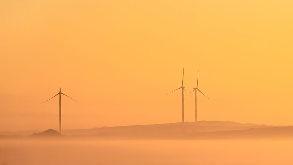 Ветрогенераторы в рассветной дымке