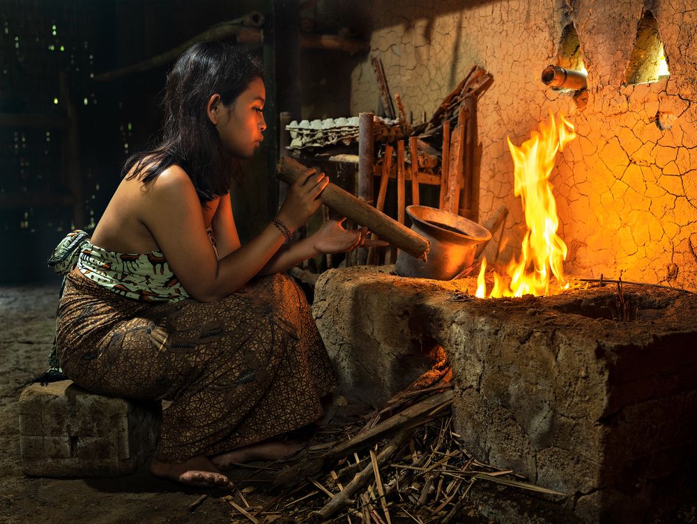 A Girl in the Old School Kitchen