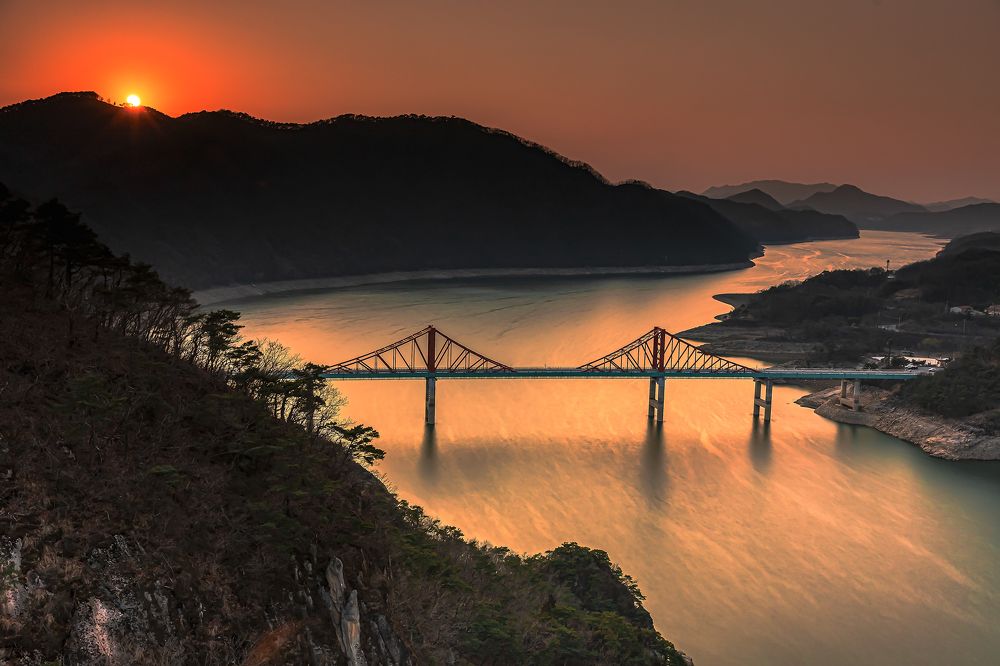 Sunset bridge &  River