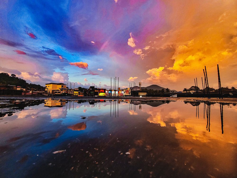 view within water puddle in a rooftop , Avissawella