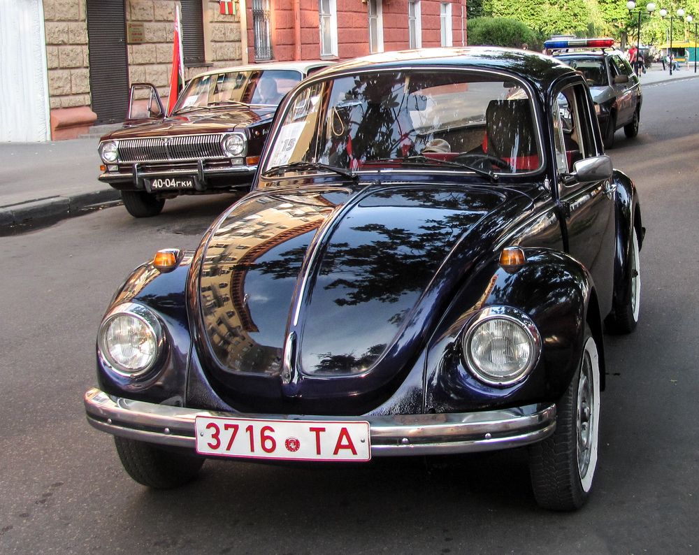 Vintage black German car on Mogilev street