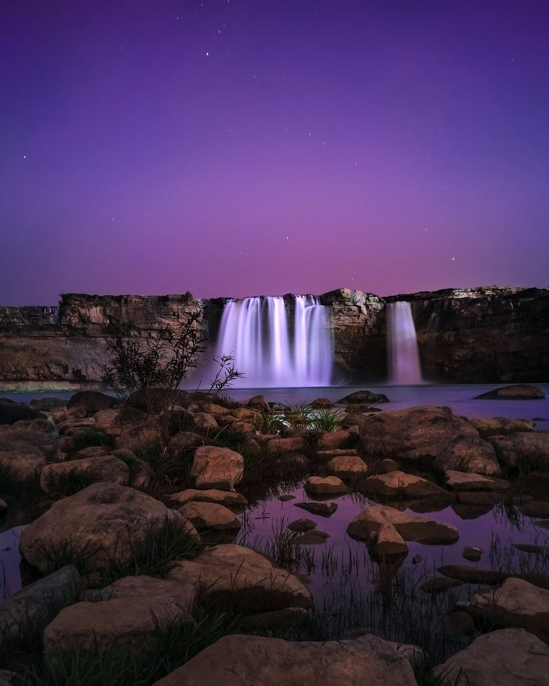 Night long exposure of waterfall.