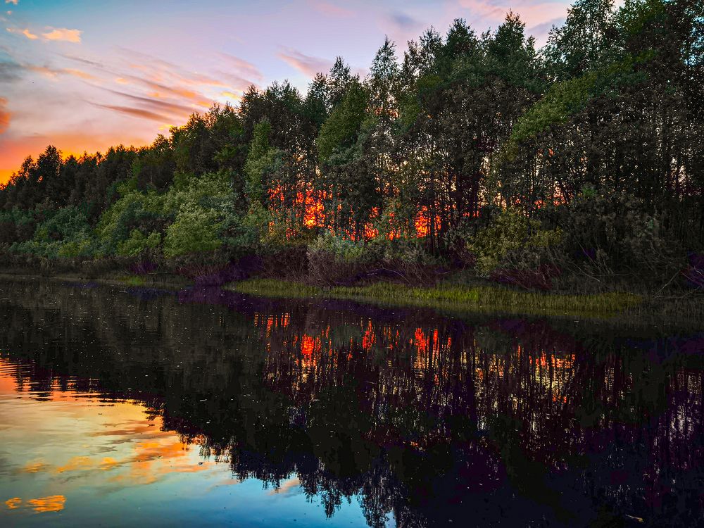 закат, отражение