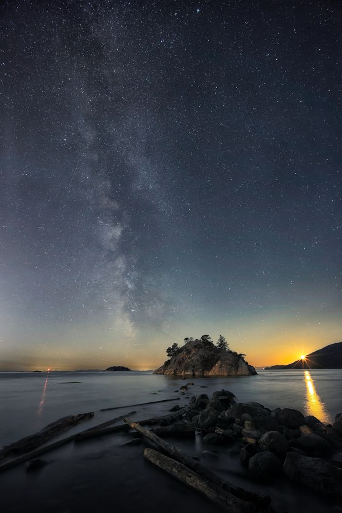 Raising milky-way and setting the moon