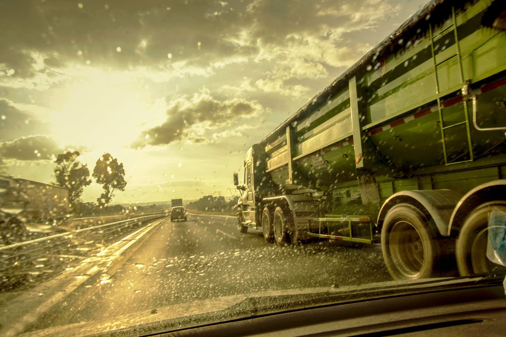 The sun in front, the rain and the green.