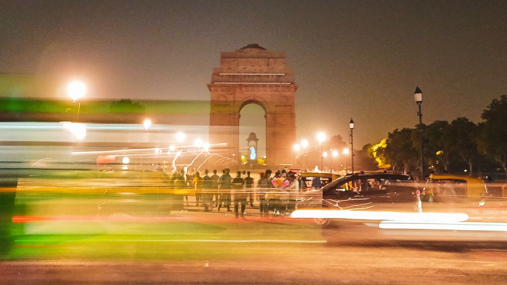 India Gate in light trails