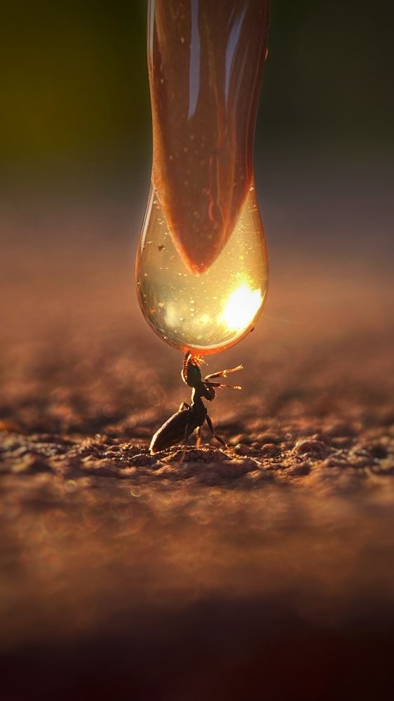 An ant drinking water