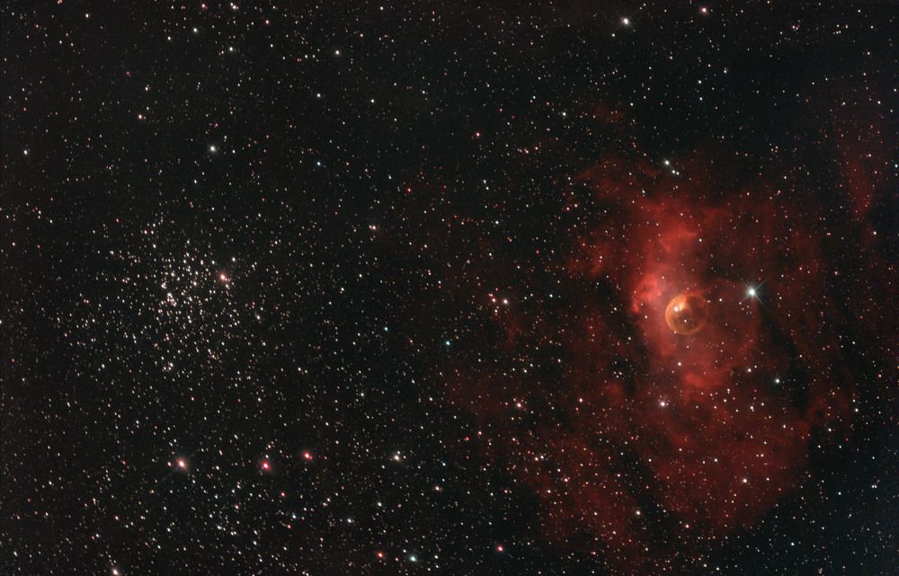 NGC 7635, NGC 7654. Туманность Пузырь и рассеянное звездное скопление.