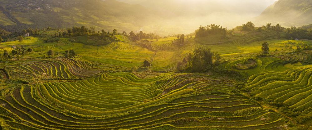 Then Pa rice terraces valley in autumn sunshine