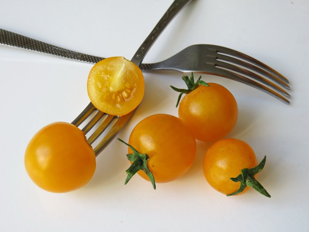 Yellow tomatoes and fork