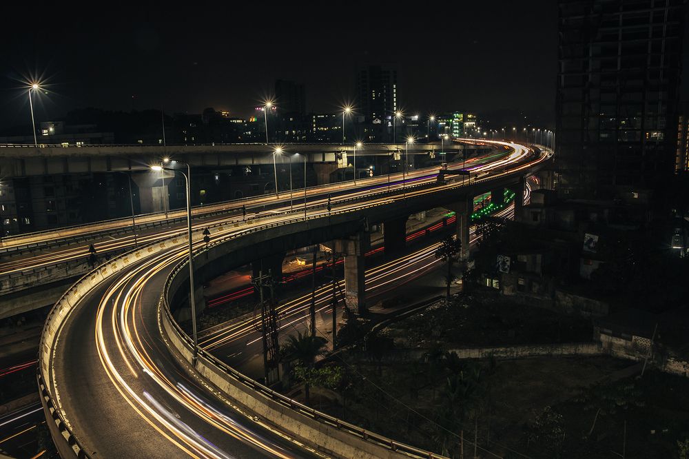 Night city light trail