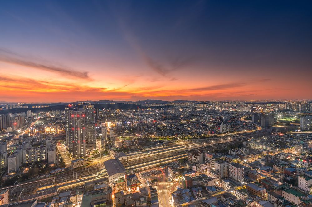 a beautiful sunset view of the city