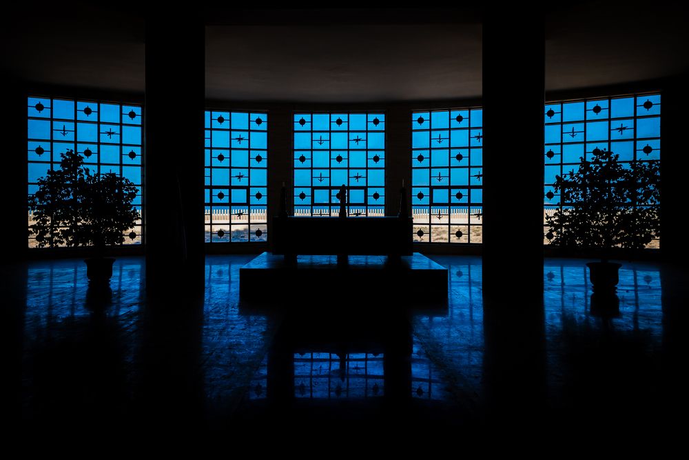 Blue silhouette ancient location