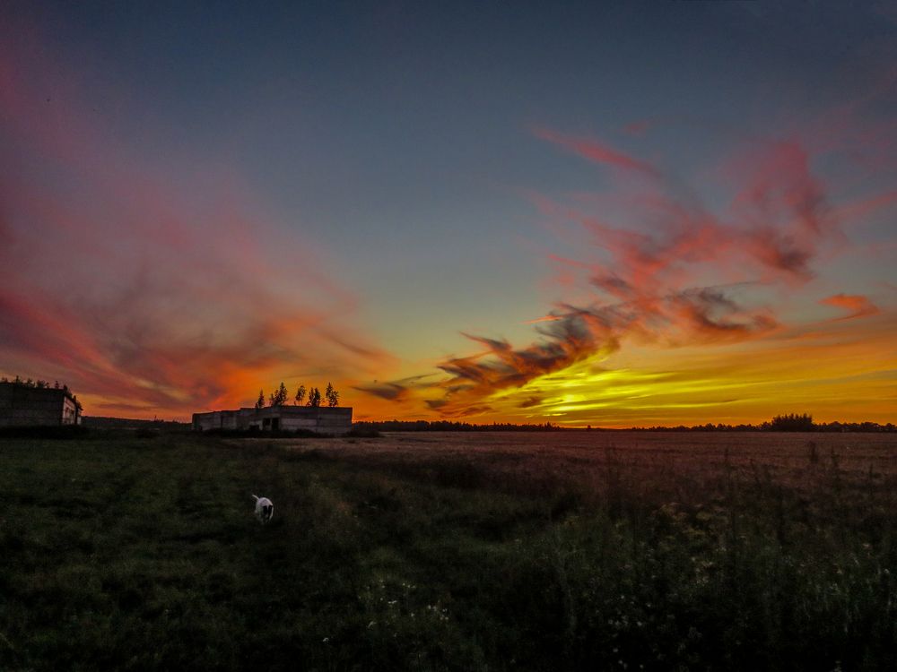 The sun hides far behind the horizon, but still peeps at us with its bright light