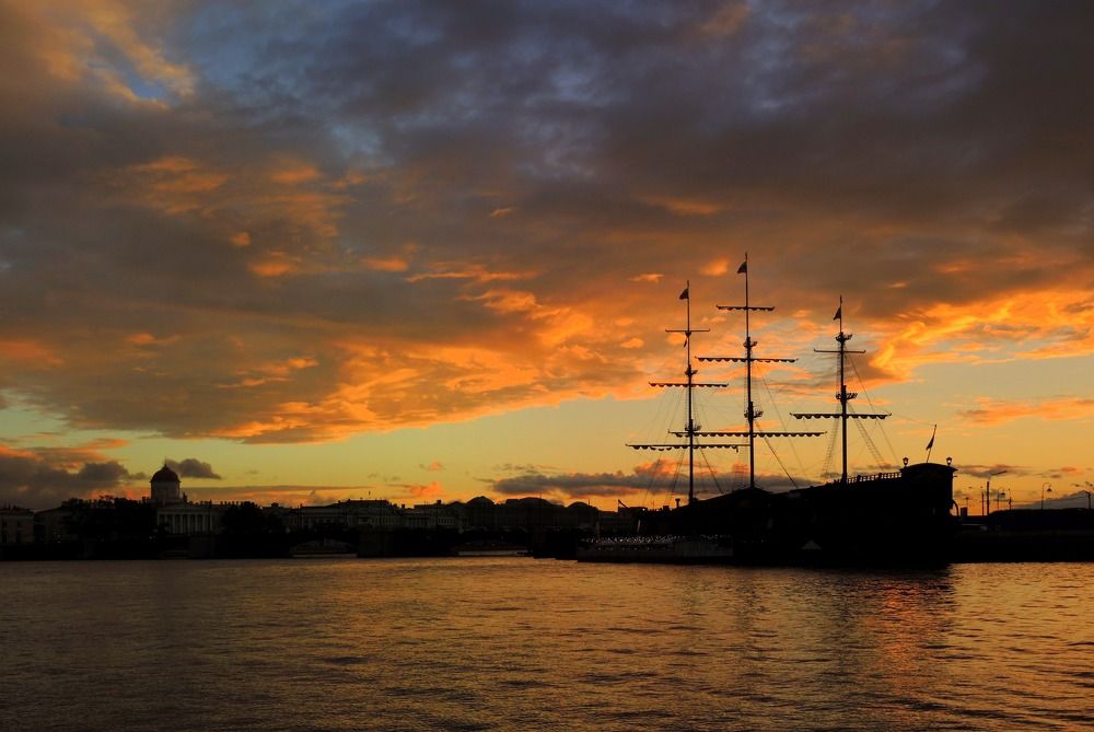 Закат и мачты корабля