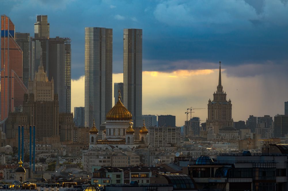 Weather mix of cityscape in Moscow