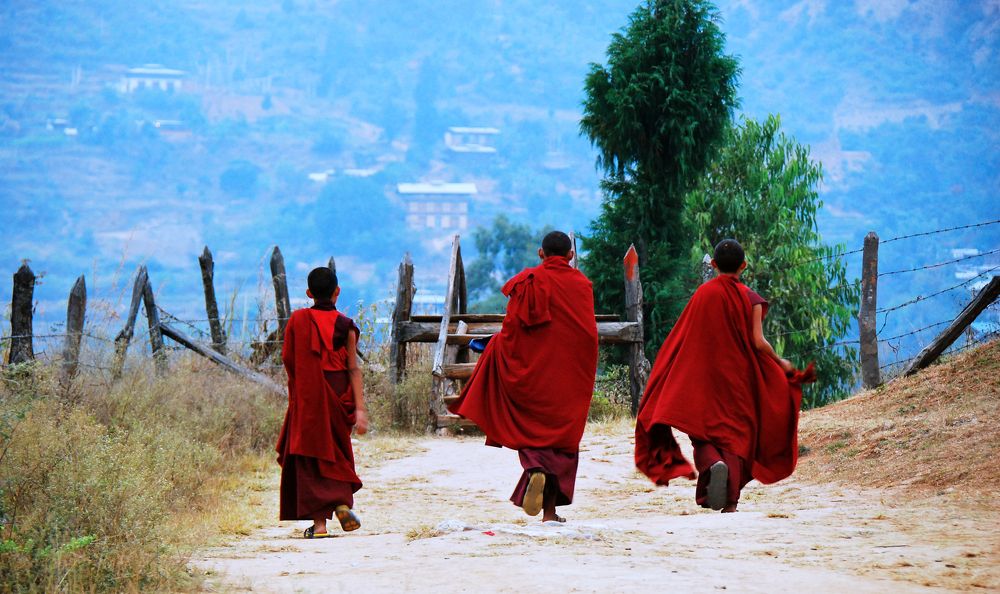 Young monks in red robes