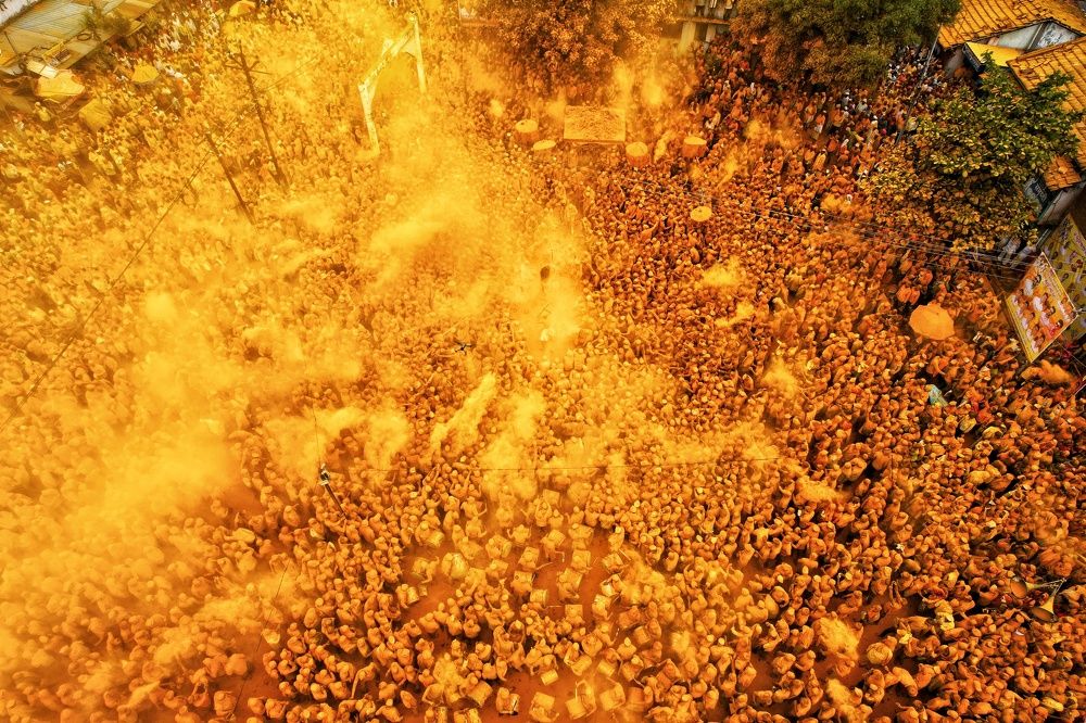 Drench in yellow at the Haldi festival in Maharashtra’s Pattan Kodoli.