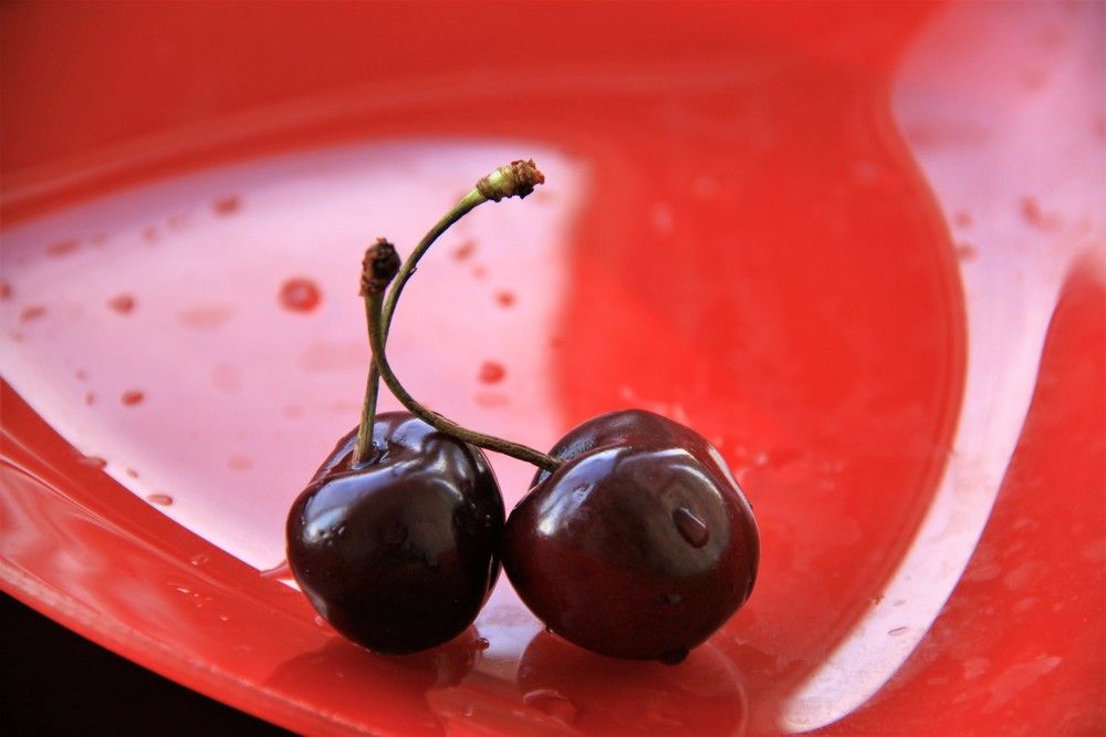 Черешня на красном фоне