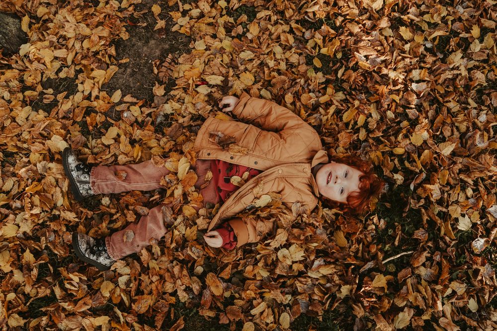 Рыжий парень в осенних листьях