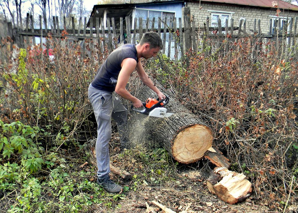 Распиловка дров в деревне