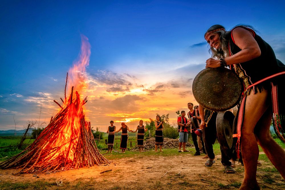 Dancing around bonfire