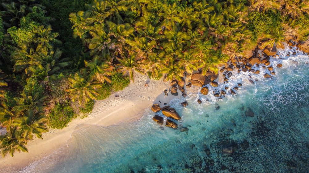 Sunrise on a wild beach in Seychelles