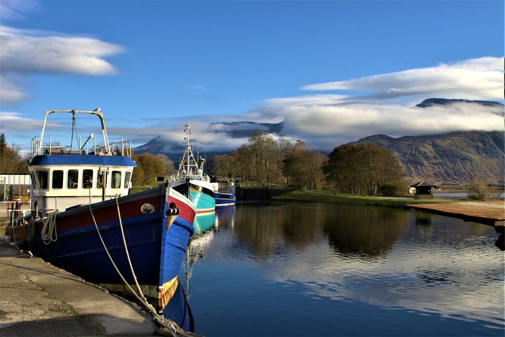 Lovely morning at Fort William locks with Ben Nevis in the back ground.