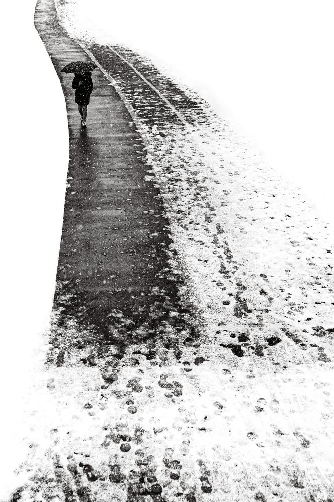 Walking on snowy road
