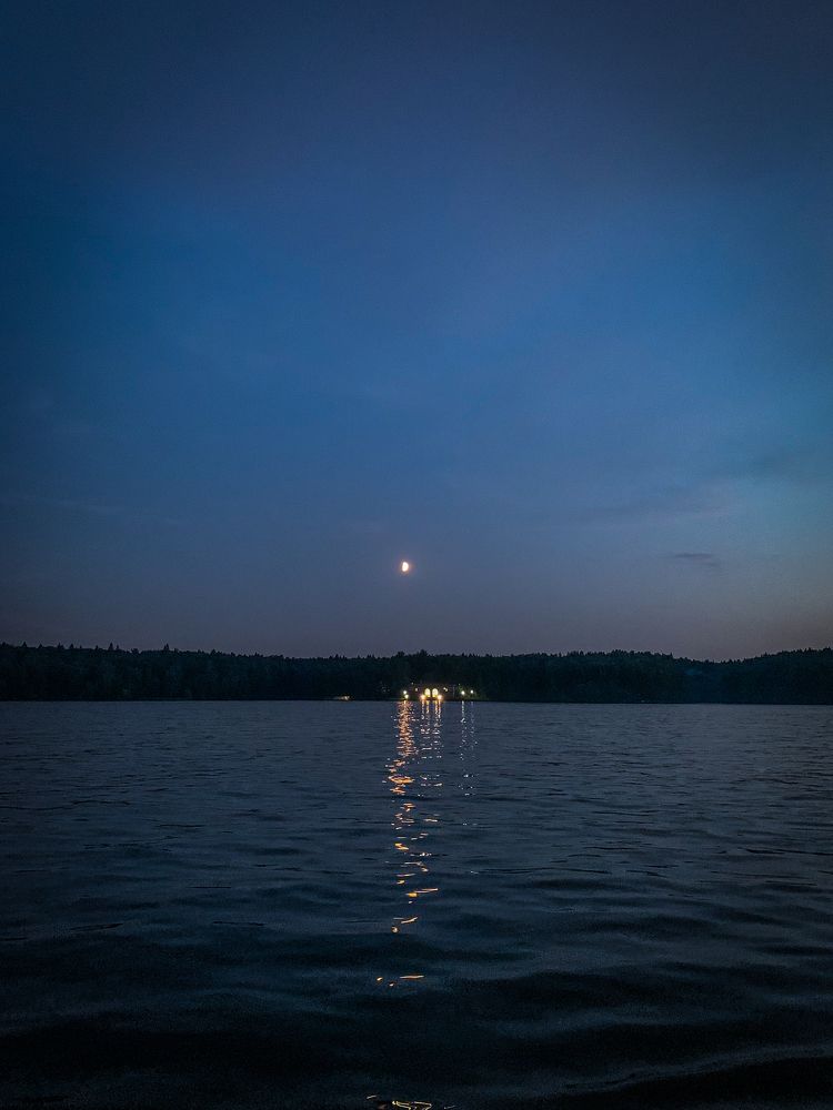 Moon, night, lake