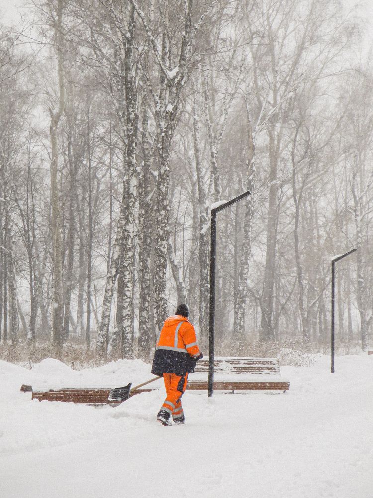 Снежным днём.